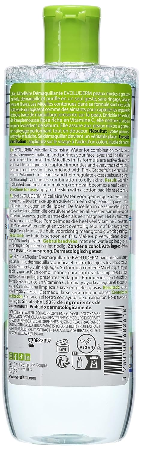 Micellar Water Facial Cleansing And Makeup Remover, For Combination To Oily Skin, Alcohol Free, Dermatologist Tested, 16.9 Ounces, Made In France