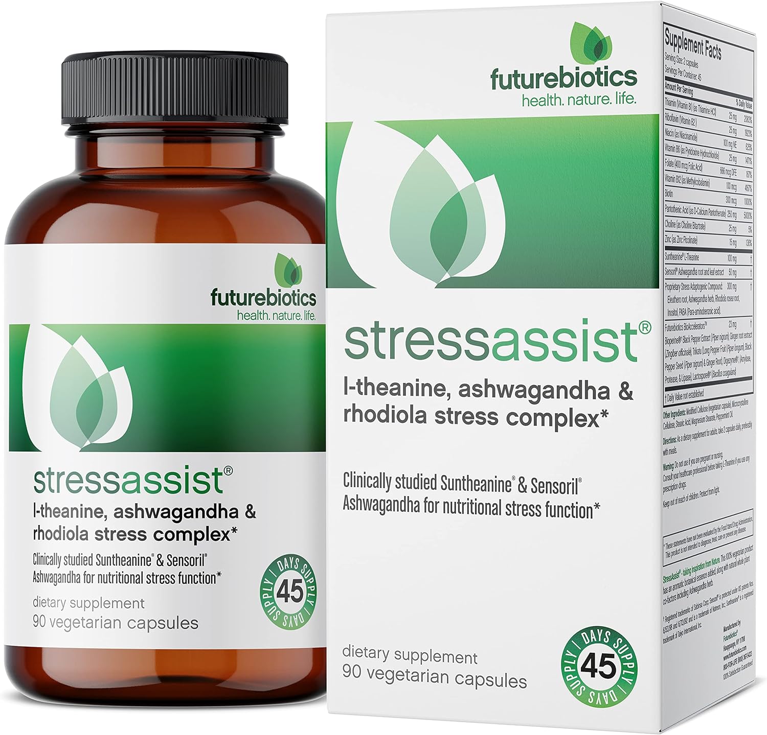 Futurebiotics Stressassist L-Theanine Ashwagandha And Rhodiola Rosea Stress Complex - Natural Nutritional Stress Function, 90 Vegetarian Capsules