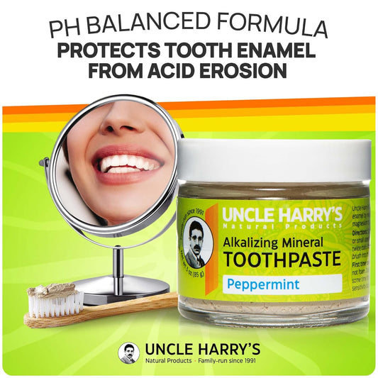 Uncle Harry's Peppermint Remineralizing Toothpaste | Natural Whitening Toothpaste Freshens Breath & Promotes Enamel | Vegan Fluoride Free Toothpaste