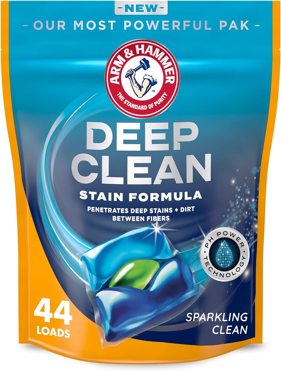 Arm & Hammer Deep Clean Stain Formula, Laundry Detergent Power Paks, 44 Ct