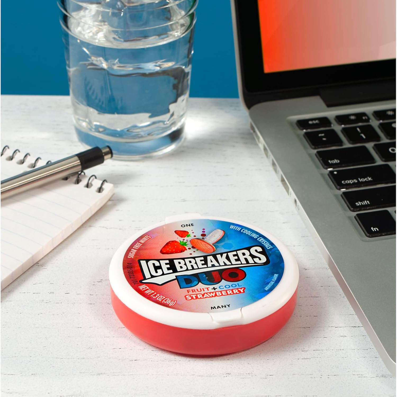 Ice Breakers Duo Fruit Plus Cool Strawberry Sugar Free Breath Mints Tins, 1.3 Oz (8 Count)