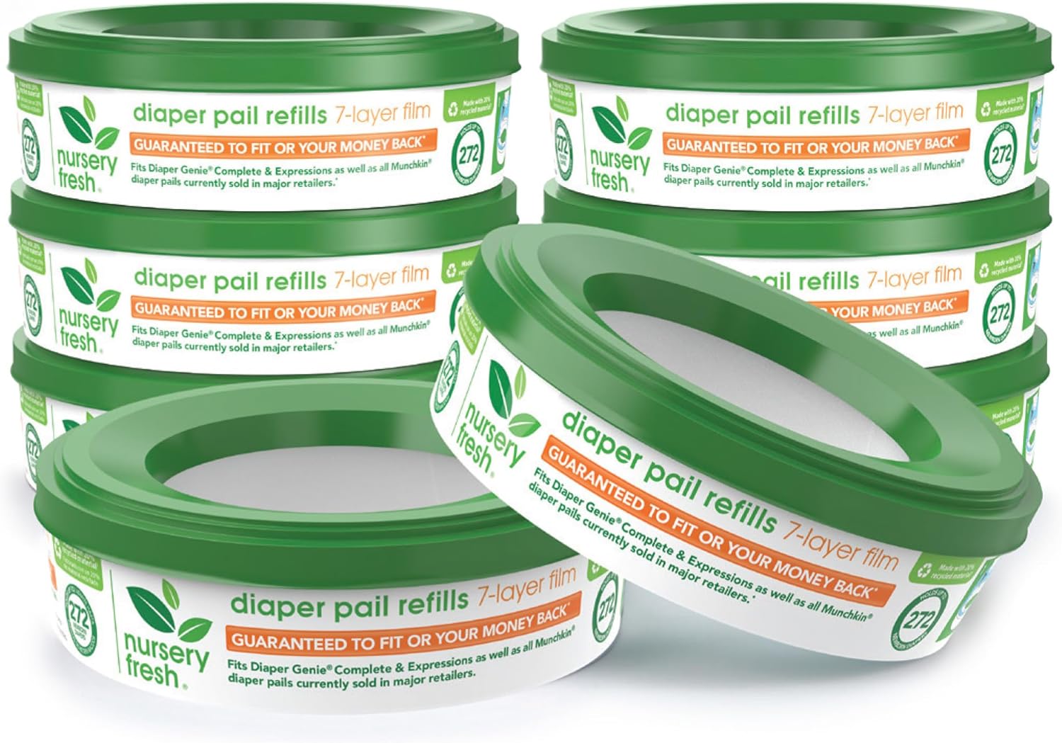 Nursery Fresh® Refill Rings For Diaper Genie® And Munchkin® Diaper Pails, Holds Up To 2,176 Newborn Diapers, 8 Pack