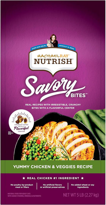 Rachael Ray Nutrish Savory Bites Dry Cat Food, Yummy Chicken & Veggies Recipe, 5 Pound Bag