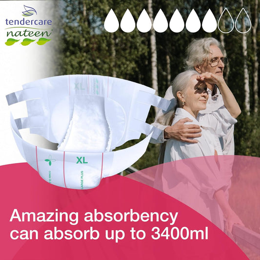 Tendercare Nateen - Adult Nappy - 80 Extra Large Day Plus Nappies - Disposable Underwear for Men & Women - Discreet Incontinence Nappy - 3400ml Absorbency