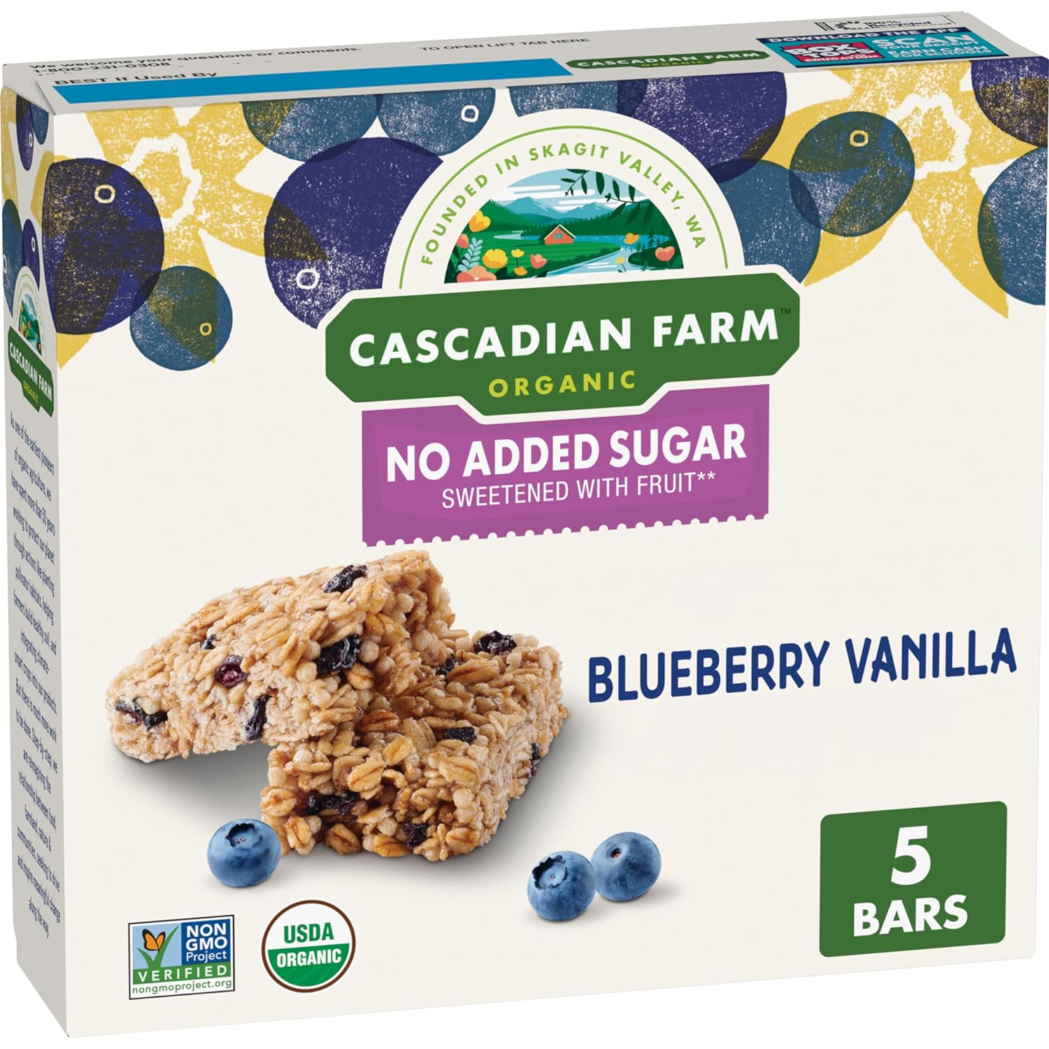 Cascadian Farm Organic Blueberry Vanilla Chewy Granola Bars, 6 oz, 5 ct