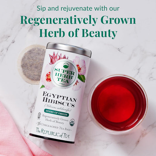 The Republic Of Tea — Organic Egyptian Hibiscus Superherb Tea Tin, 36 Biodynamic Herbal Tea Bags, Naturally Caffeine-Free Herbs Of Origin