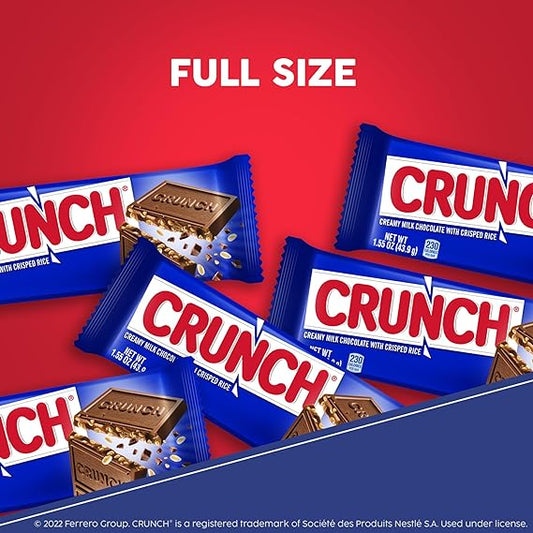 CRUNCH, Bulk 18 Pack, Milk Chocolate and Crisped Rice, Full Size Individually Wrapped Candy Bars, 1.55 oz Each