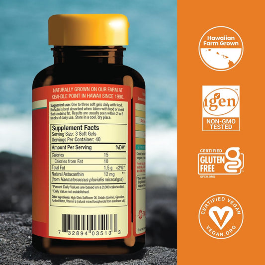 Nutrex Hawaii BioAstin Hawaiian Astaxanthin - 4mg, 120 Softgels - Farm-Direct Premium Antioxidant Supplement to Support Eye, Skin, Joint & Immune System Health - Non-GMO & Gluten-Free