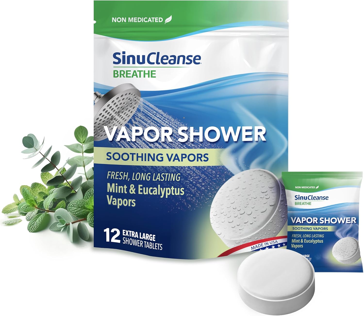 Sinucleanse Vapor Shower Steamers, All Natural Eucalyptus & Mint Aromatherapy, 12 Extra Large Vapor Shower Tablets, Relaxation And Spa Gifts For Women And Men, Made In Usa
