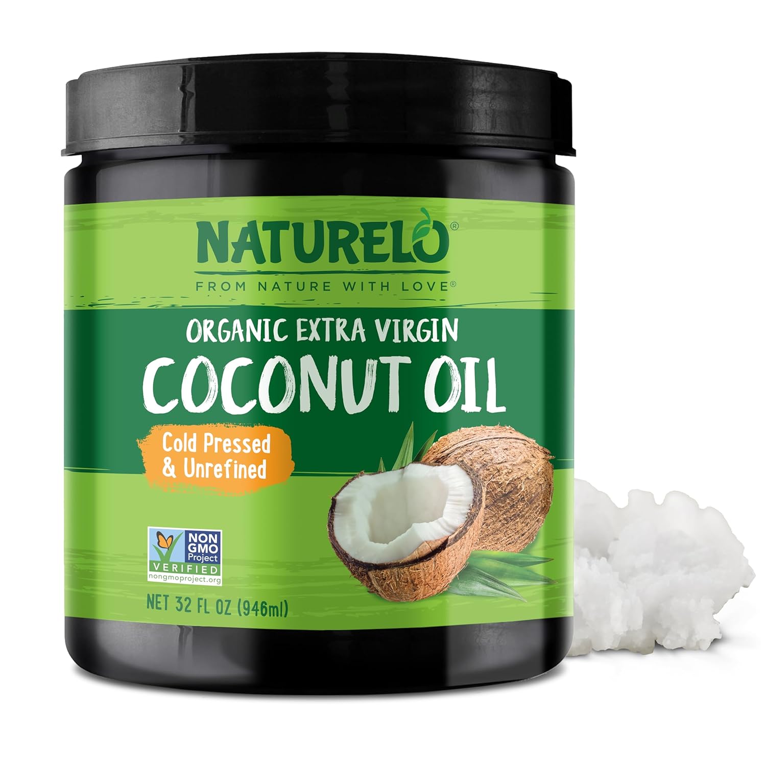 Naturelo Coconut Oil - Multi-Purpose Extra Virgin Coconut Oil For Skin, Organic Coconut Oil For Cooking, Unrefined Coconut Oil For Hair 32 Oz