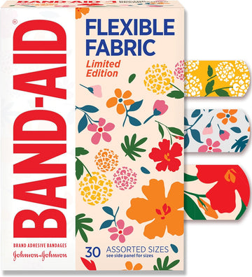 Band-Aid Brand Flexible Fabric Bandages, Wildflower, Assorted, 30 Ct