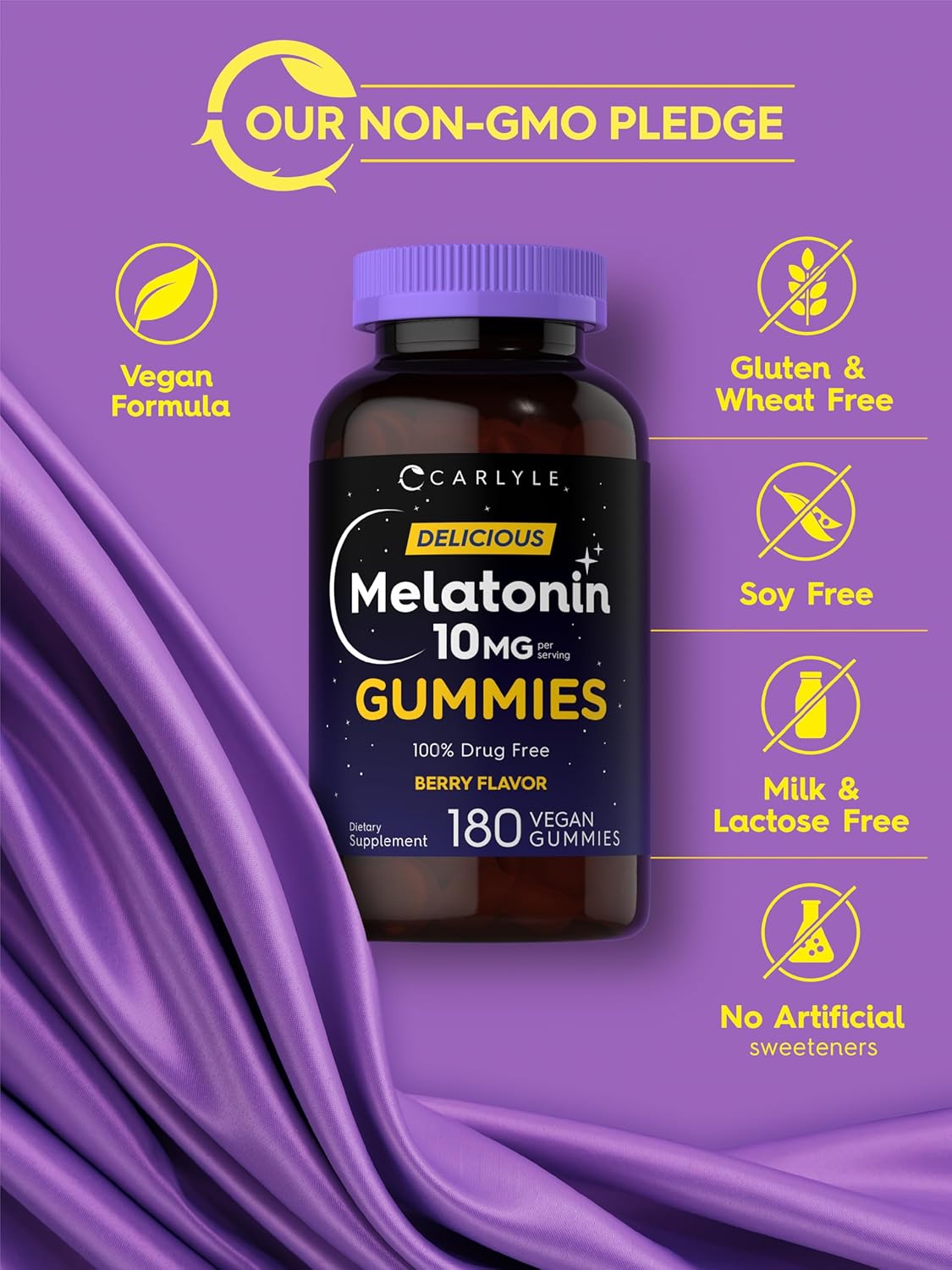 Carlyle Melatonin Gummies 10mg | 180 Count | Adult Drug Free Aid | Berry Flavor | Vegan, Non-GMO, Gluten Free Supplement : Health & Household