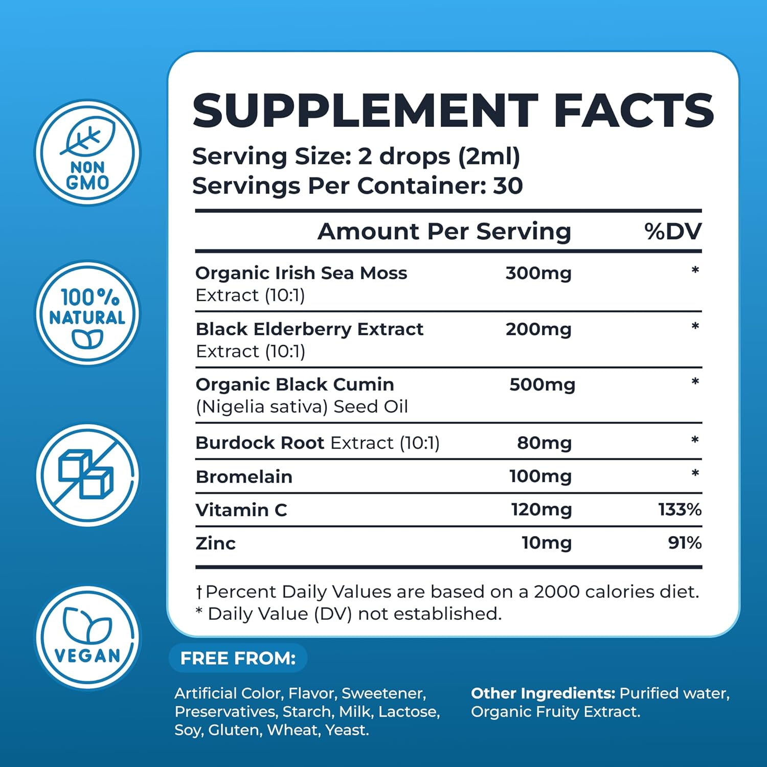 Irish Sea Moss Drops - 5X Stronger Than Sea Moss Gel - 92+ Essentials Minerals - With Spirulina Powder, Burdock Root & Black Cumin - 2 Fl Oz (60Ml) - Strawberry Flavor