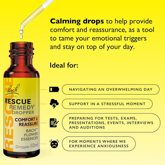 Rescue Remedy Comfort & Reassure Dropper (10Ml) Promotes Calm, Support In Times Of Emotional Demand, Natural Emotional Wellness, Flower Essences, Support In A Stress Full Moment