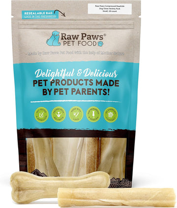 Raw Paws Compressed Rawhide Dog Chew Variety Pack, 10 Pack - 5" Compressed Rawhide Sticks & 4" Bones, Aggressive Chewers Pressed Rawhide Chews Dog Treat Value Pack, Small Dog Deluxe Variety Dog Chews