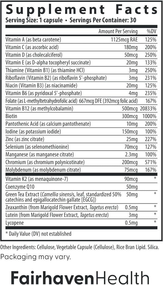 Fairhaven Health Womens Multivitamin Essentials | Once Daily Multivitamin For Women Support For Energy, Immune Health, Eye Health, Hormone Balance | Gluten, Dairy, Soy Free | Vegan | 30 Capsules