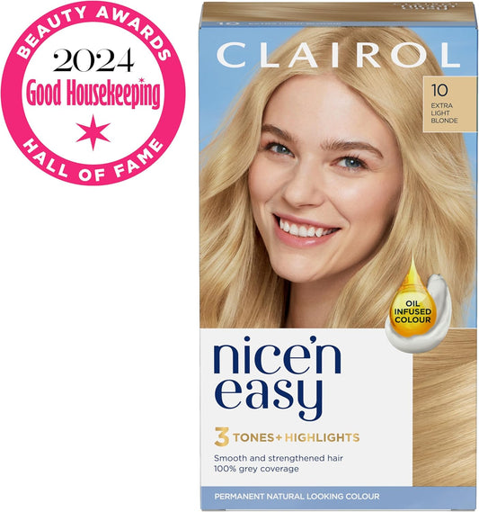 Clairol Nice'N Easy Crème, Natural Looking Oil Infused Permanent Hair Dye, 10 Extra Light Blonde