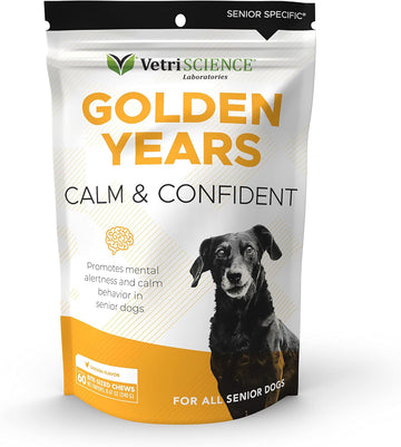VetriScience Golden Years Calm and Confident Cognitive Support for Senior Dogs, Chicken, 60 Chews - Confusion, Anxiety, and Restlessness Support Supplement