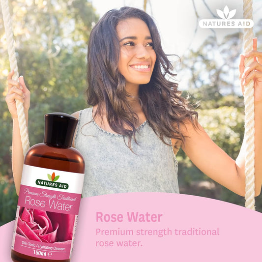 Natures Aid Rose Water 150Ml – Premium Strength Natural Skincare Tonic – Sweet Fragrance – Moisturises & Refreshes Hydrating Cleanser – Vegan, Non-Gmo, Gluten-Free, No Added Ingredients