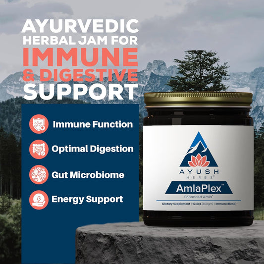 Ayush Herbs Amlaplex - Amla Jam, Chyawanprash For Immune Support & Digestive Health, Chyavanprash, Indian Honey Jam With Amla, Ashwagandha - 10.6 Oz Jar (1 Count)
