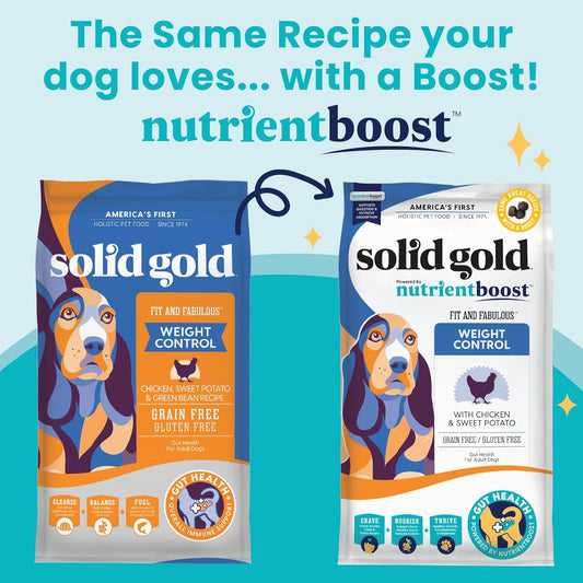 Solid Gold Nutrientboost Fit and Fabulous Dog Food - Dry Dog Food for Weight Control - Digestive Probiotics for Dogs - Grain & Gluten Free - High Fiber & Low Fat - Superfoods & Antioxidants - 3.75 LB