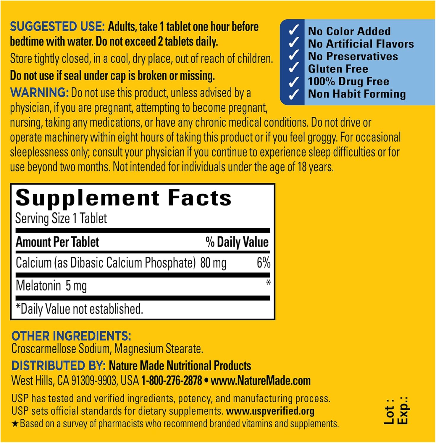 Nature Made Melatonin 5mg Extra Strength Tablets, 100% Drug Free Sleep Aid for Adults, 90 Tablets, 90 Day Supply : Health & Household