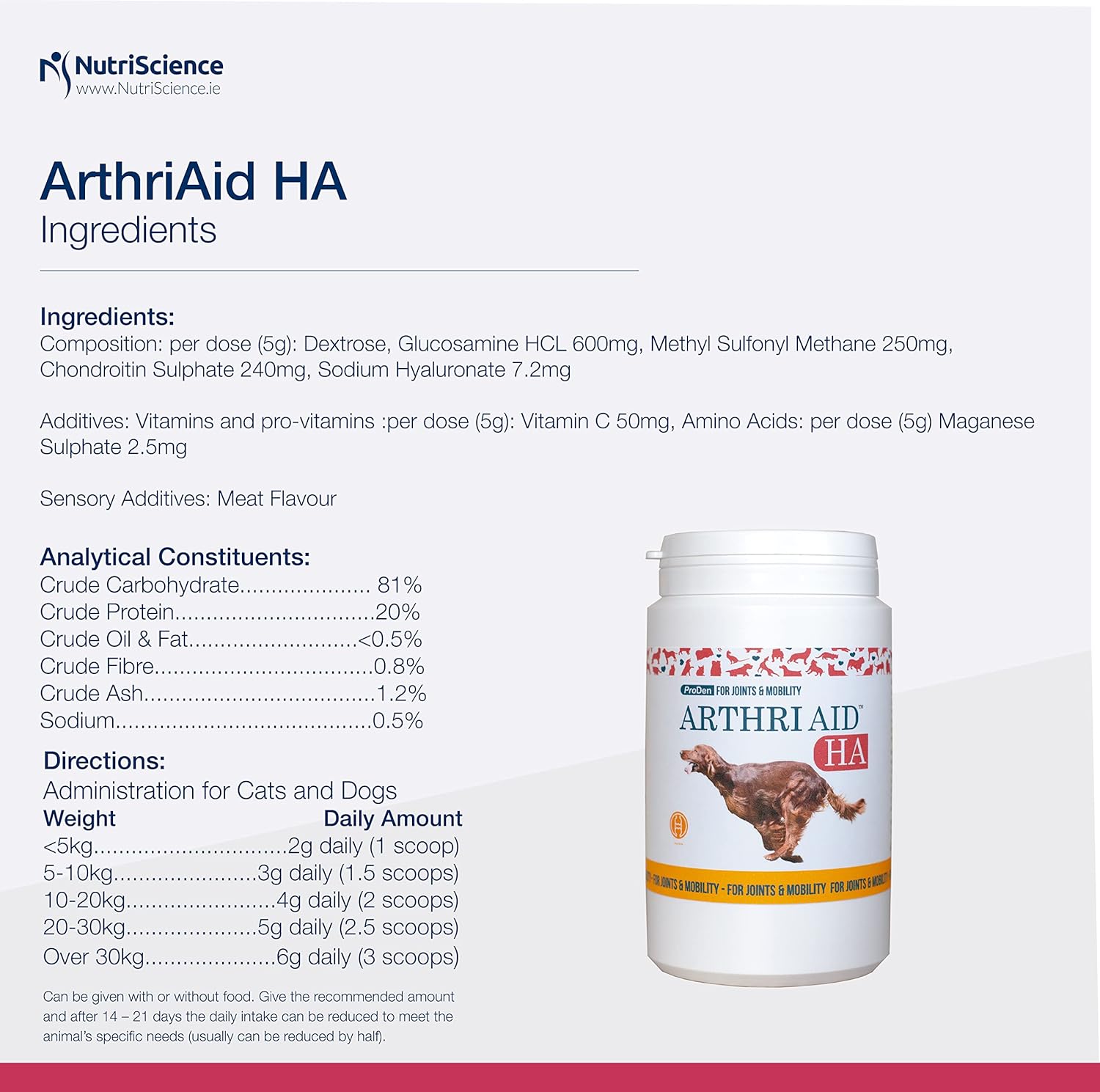 Swedencare UK ArthriAid HA Powder Supplement 400 g | for Dogs and Cats |Joint Supplement with Hyaluronic Acid :Pet Supplies