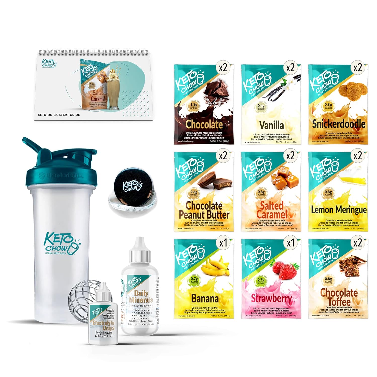 Keto Chow Premium Kit | Keto Meal Replacement Shake Powder | Nutritionally Complete | Low Carb Shakes | Delicious Easy Meal Substitute | Protein Rich Keto Food You Choose The Fat | Single Meal Samples