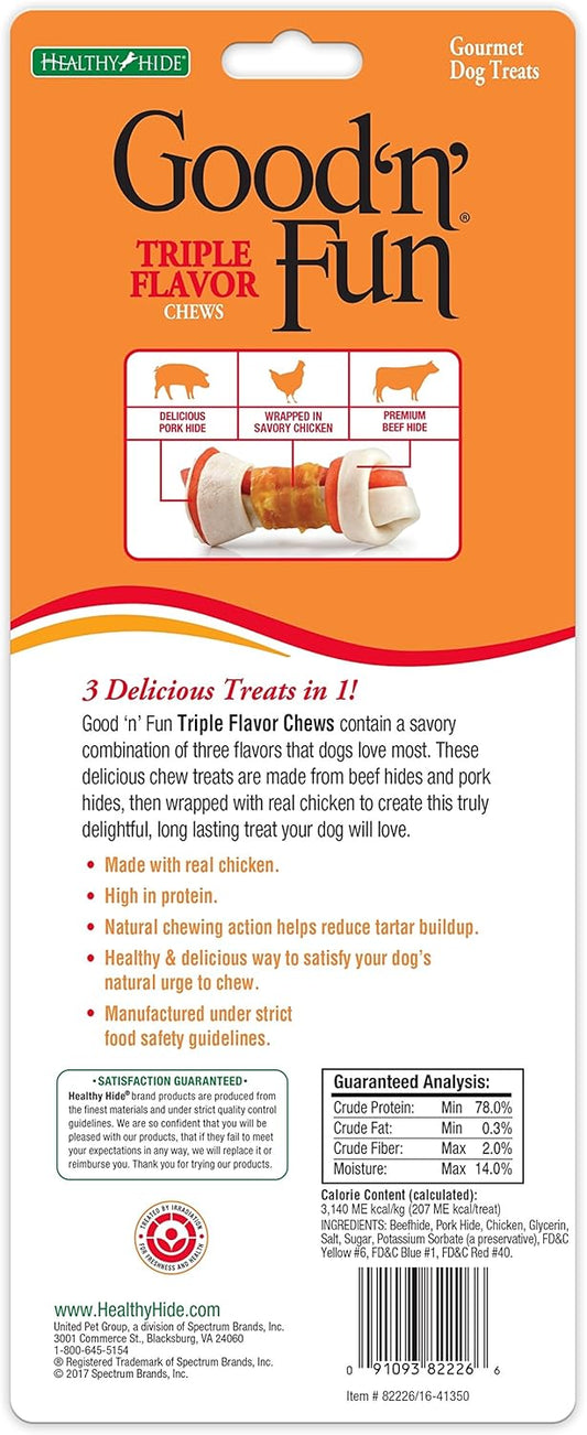 Good'N'Fun 82226 32 Count Triple Flavor Chews Medium Bone, 6"