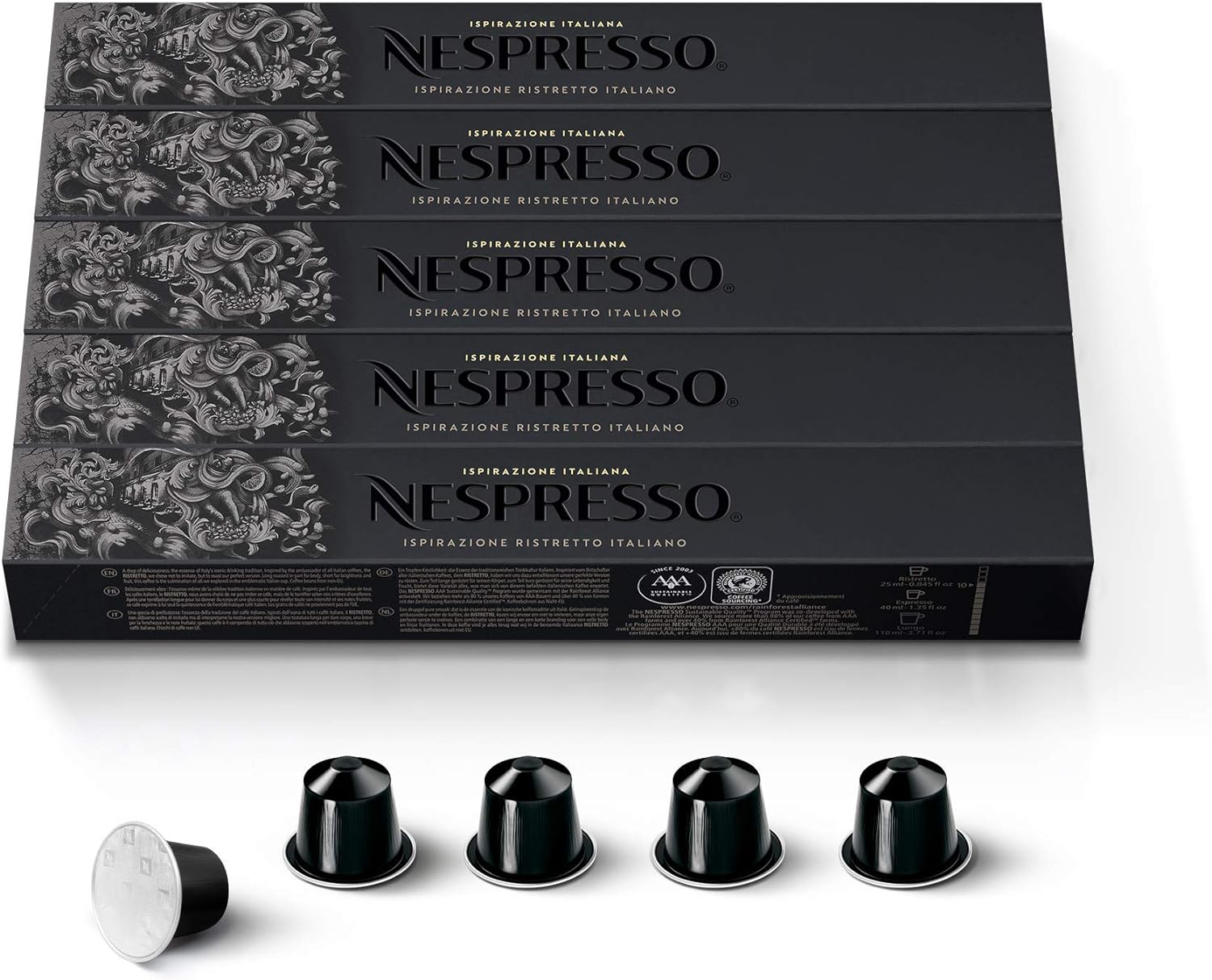 Nespresso Capsules Originalline, Ristretto Intenso, Dark Roast Coffee, 50 Count Coffee Pods, Brews 1.35Oz