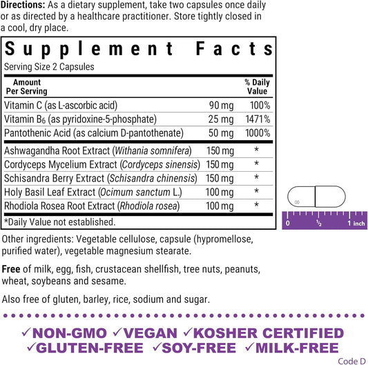 Bluebonnet Nutrition Adrenal Support, Energy & Mood*, Non-Gmo, Vegan, Kosher Certified, Gluten-Free, Soy-Free, Dairy-Free, 120 Vegetable Capsules, 60 Servings