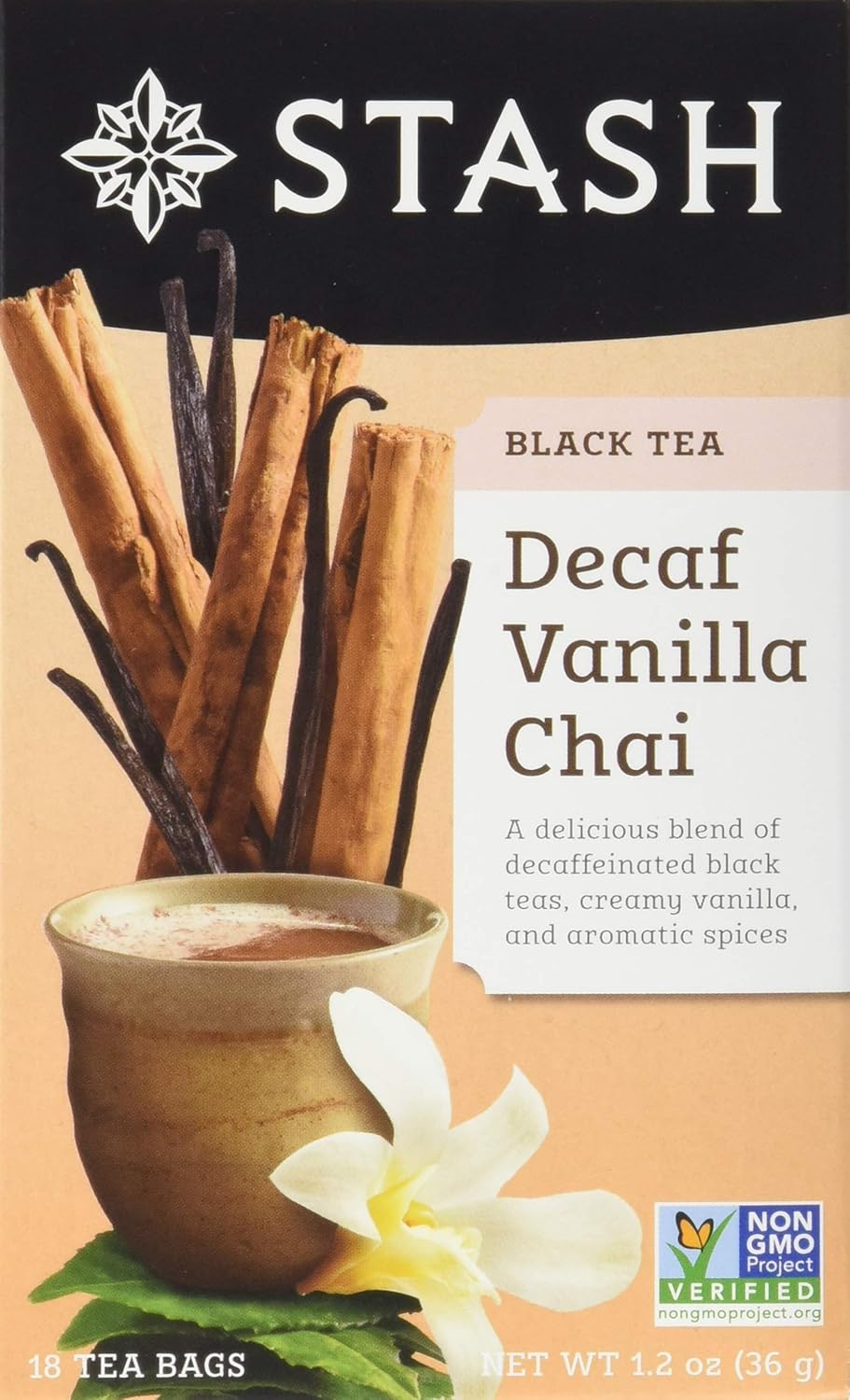 Stash Tea Decaf Vanilla Chai Tea, 6 Boxes With 18 Tea Bags Each (108 Tea Bags Total)