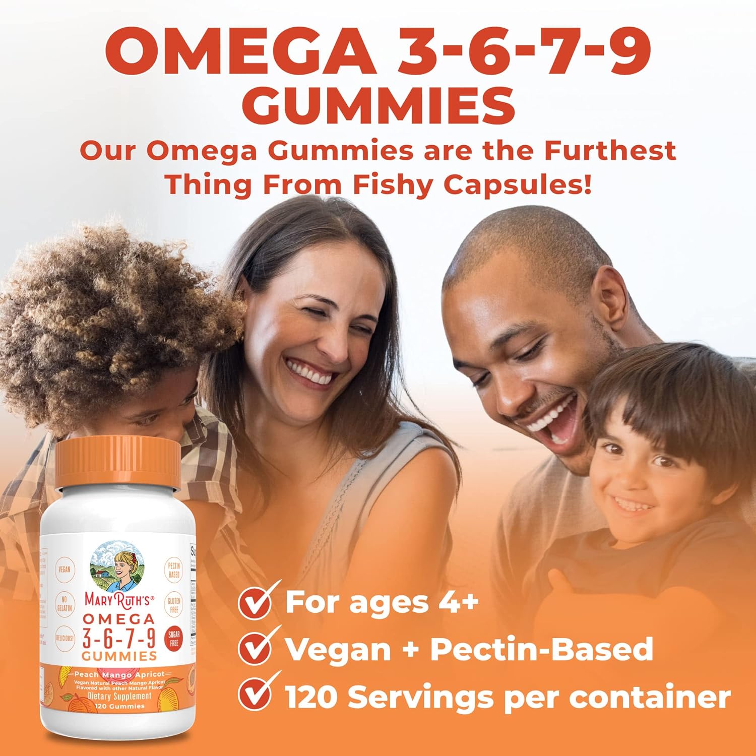 Vegan Omega 3 6 7 9 Gummies by MaryRuth's | Up to 4 Month Supply | Ome