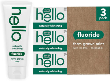 Hello Naturally Whitening Fluoride Toothpaste, Natural Peppermint Flavor And Tea Tree Oil, Peroxide Free, Gluten Free, Sls Free, 3 Pack, 4.7 Oz Tubes