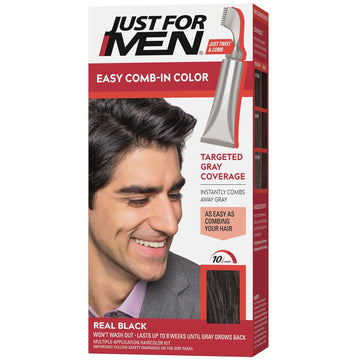 Just For Men Easy Comb-In Color Mens Hair Dye, Easy No Mix Application With Comb Applicator - Real Black, A-55, Pack Of 1