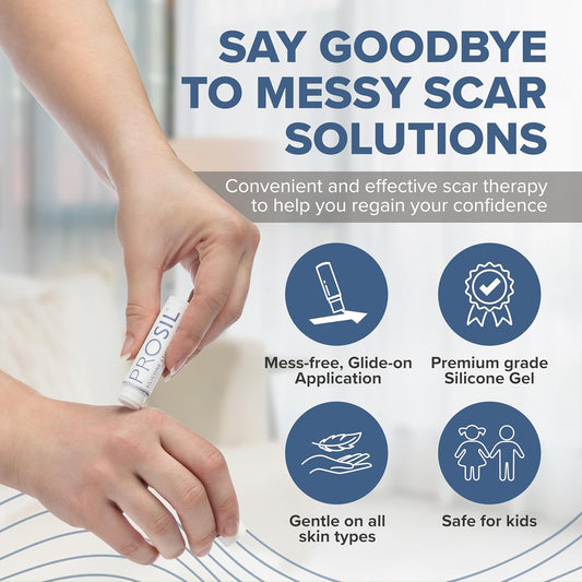 Prosil Silicone Scar Stick - Scar Gel For Surgical Scars, Acne, & Burns - Silicone Gel For Scars Is Safe For Children, Men & Women - Silicone Scar Gel Provides Effective Scar Therapy, 17G