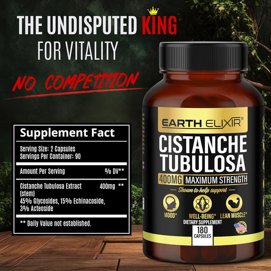 Cistanche Tubulosa 400 Mg (180 Capsules) 3 Months Supply – Made In Usa - 3Rd Party Tested - Cistanche Supplement - Zero Fillers - Max Purity - Nootropics - 100% Pure Cistanche Herb