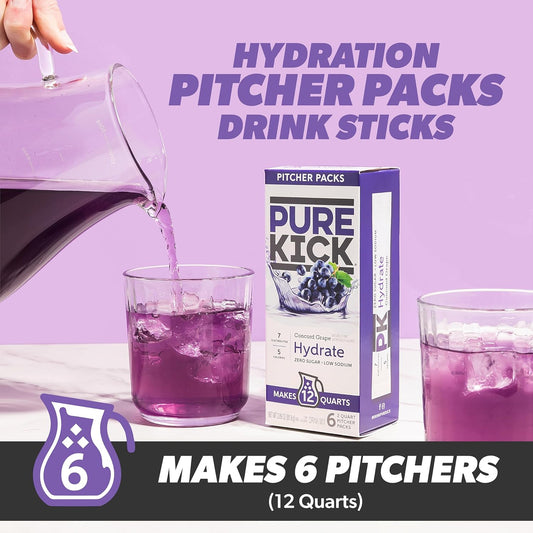 Pure Kick Hydration Pitcher Pack, Concord Grape, Includes 6 Packets, 1 Box, Makes 12 Quarts Total