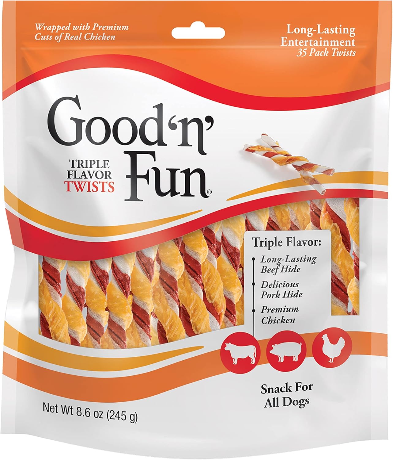 Good'N'Fun Triple Flavored Rawhide Twists For Dogs, 35 Count