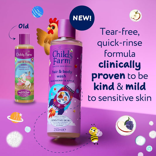 Childs Farm Kids Hair & Body Wash, Blackberry & Apple | Tear-Free, Gently Cleanses | Suitable For Dry, Sensitive Skin, 250Ml (Pack Of 2)