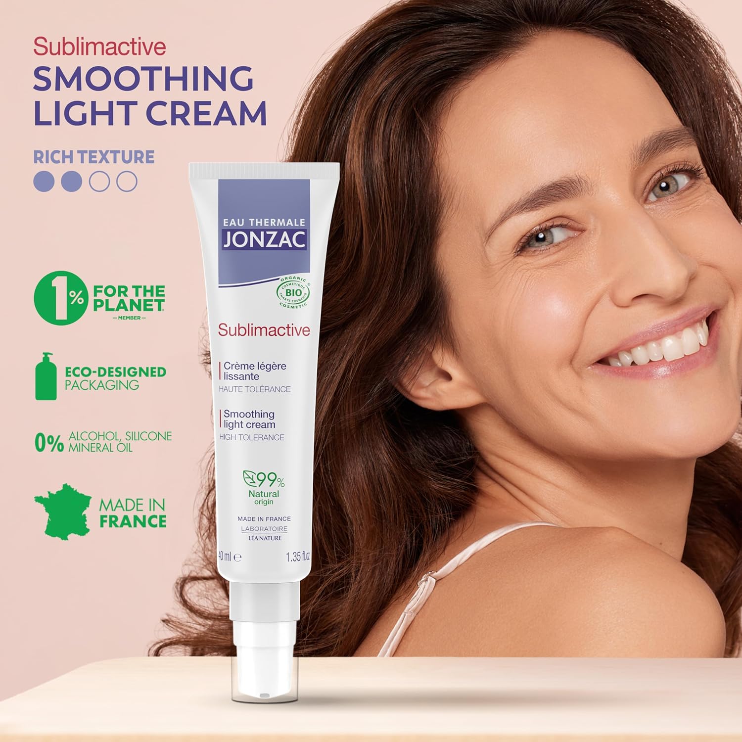 Sublimactive Organic Anti-Aging Smoothing Light Cream For Women - Firms And Smooths Skin - Light Texture - Natural Skin Care - Safe For Sensitive Skin - 1.35 Fl Oz