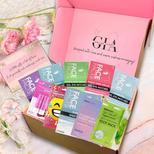 Relaxation Spa Gift Set For Women & Teens - 5X Eye Patches (4 Pairs Each) , 1X 2 Sheet Masks, 1X 3 Sheet Masks + 1X Single, 1X Foot Mask, Lip Balm, Gift Box & Card - Self Care Kit, Pamper Gift Set