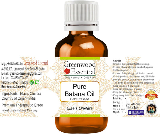 Greenwood Essential Pure Batana Oil (Elaeis Oleifera) Cold Pressed 5Ml (0.16 Oz)