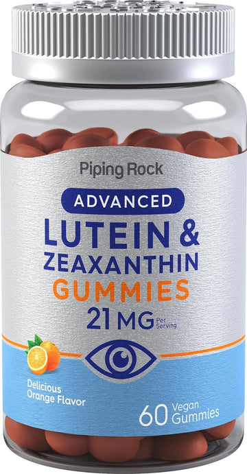 Piping Rock Lutein & Zeaxanthin Supplement | 21mg | 60 Gummies | Orange Flavor | Vegan, Non GMO, Gluten Free