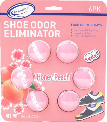 Air Jungles Odor Deodorizer Balls for Shoes, Gym Bags, Drawers, and Locker, Honey Peach, Natural Tea polyphenols and Essential Oil Long Lasting Odor Eliminator Air Freshener Twist Ball