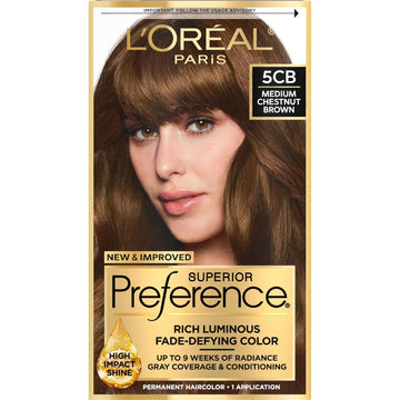 L'Oreal Paris Superior Preference Fade-Defying + Shine Permanent Hair Color, 5Cb Medium Chestnut Brown, Pack Of 1, Hair Dye