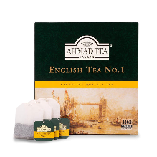Ahmad Tea Black Tea, English Tea No.1 Teabags, 100 Ct - Caffeinated & Sugar-Free