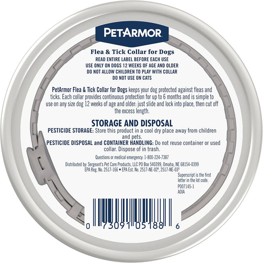 Petarmor Flea & Tick Collar For Dogs, Kills Fleas & Ticks, Long Lasting Protection For 6 Months, Water Resistant, One Size Fits All, 2 Collars