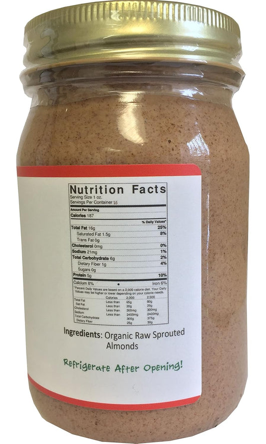 Jiva Organics Raw Sprouted Organic Almond Butter 16-Ounce Large Jar