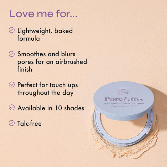 The Beauty Crop Porefilter Pressed Powder - Blurs Pores & Controls Shine - Medium Shade - 0.34 Oz